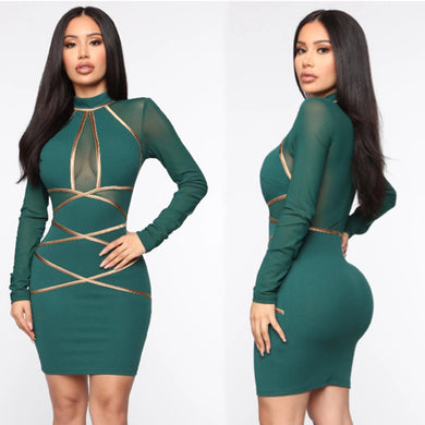 Green Long Sleeve Bodycon Dress - Secret Apparel
