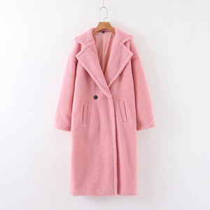 Long Faux Lamb Fur Coat - Secret Apparel