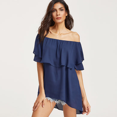 Off Shoulder Layered Chiffon Top - Secret Apparel