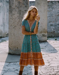 Bohemian Print Midi Dress - Secret Apparel