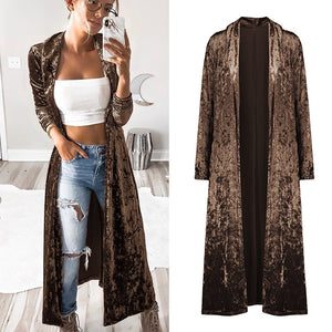 Crushed Velvet Long Overcoat - Secret Apparel