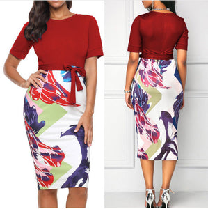 Round Neck Printed Pencil Dress - Secret Apparel