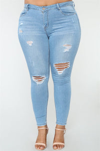 Stretchable Plus Size Distressed Pants - Secret Apparel