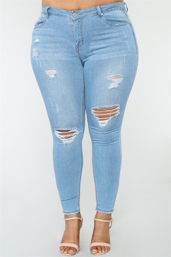 Stretchable Plus Size Distressed Pants - Secret Apparel