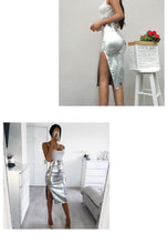 Load image into Gallery viewer, Silver Side Slit Pencil Skirt - Secret Apparel
