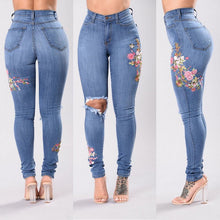 Load image into Gallery viewer, Distressed Floral Denim Pants - Secret Apparel
