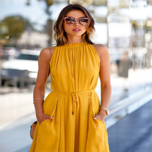 Load image into Gallery viewer, Yellow Halter Tie Waist Dress - Secret Apparel
