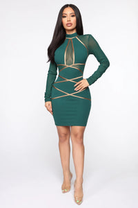 Green Long Sleeve Bodycon Dress - Secret Apparel