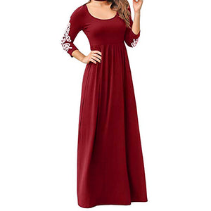 Round Neck Long Sleeve Lace Maxi Dress - Secret Apparel