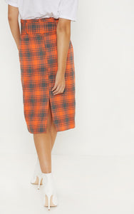 Orange check midi skirt - Secret Apparel