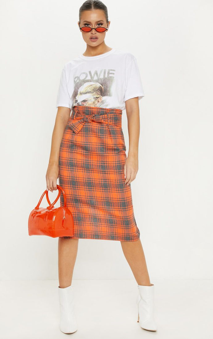 Orange check midi skirt - Secret Apparel