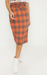 Orange check midi skirt - Secret Apparel