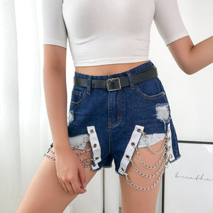 Chains Blue Jeans Short Pants - Secret Apparel