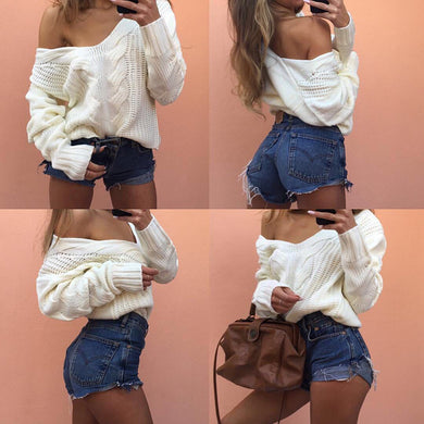 Off Shoulder Knitted Pullover Jumper Sweater - Secret Apparel