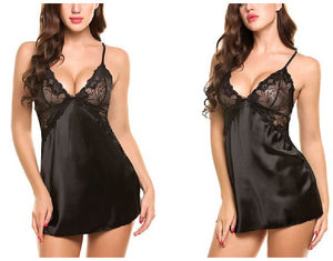 Cross Back Lace Satin Nightwear - Secret Apparel