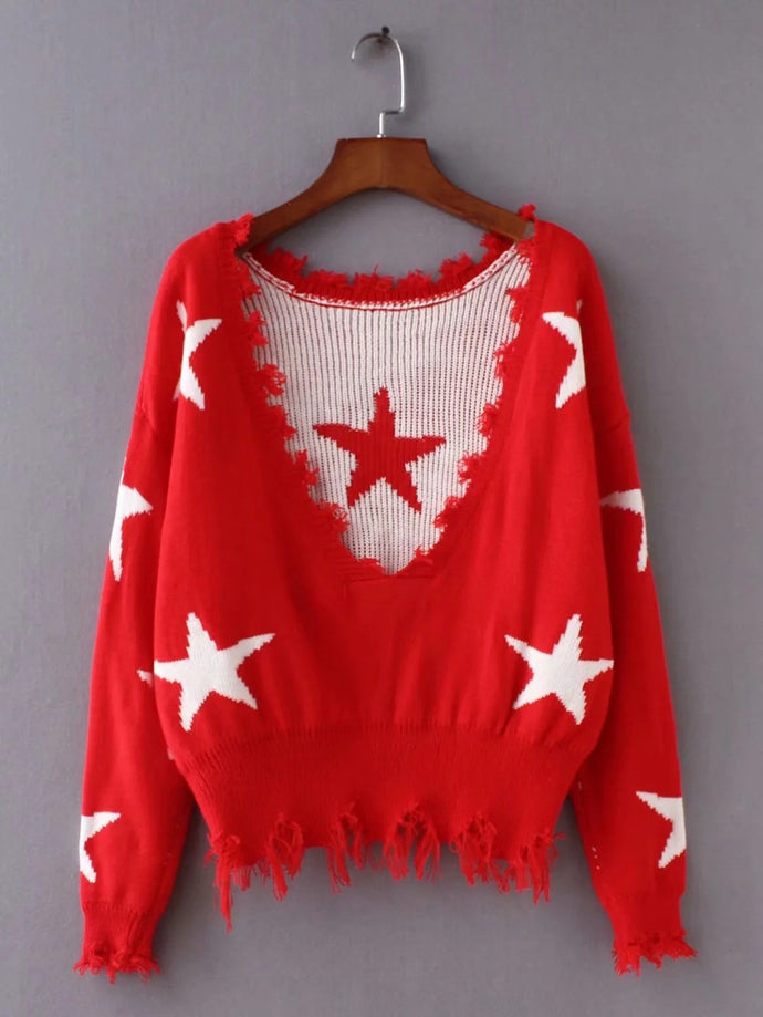 Star V-Neck Sweater - Secret Apparel