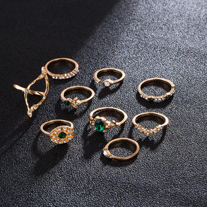 9Pcs Green Stone Rings - Secret Apparel