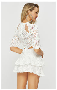 Lace Puff Sleeve Ruffle Dress - Secret Apparel