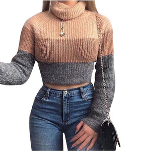 Tri-Color Knitted Turtleneck Sweater - Secret Apparel