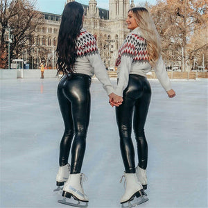 High waist black PU leggings - Secret Apparel