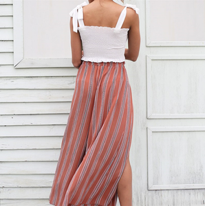 Split leg stripe wide leg pants - Secret Apparel