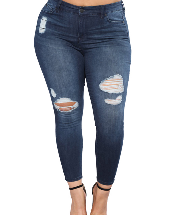 Plus Size Distressed Jeans Pants - Secret Apparel