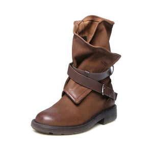 Round Toe Buckled Boots - Secret Apparel