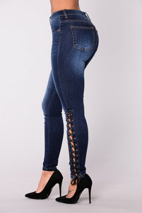 Lace-Up Jeans Pants - Secret Apparel