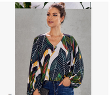 Load image into Gallery viewer, Printed Loose Lantern Sleeve Top - Secret Apparel
