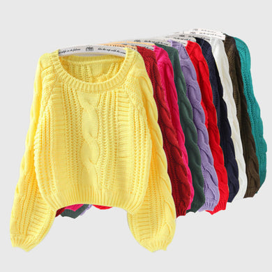 Loose Fit Long Lantern Sleeve Knitted Sweater - Secret Apparel