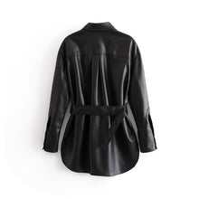 Load image into Gallery viewer, Black PU Leather Shirt Dress - Secret Apparel
