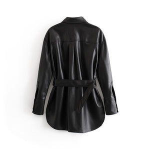 Black PU Leather Shirt Dress - Secret Apparel