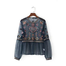 Load image into Gallery viewer, Sheer Mesh Floral Embroidery Top - Secret Apparel
