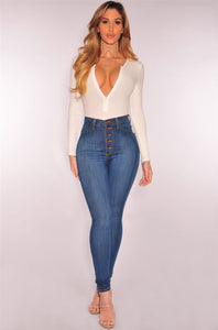 High Waist Buttoned Jeans - Secret Apparel