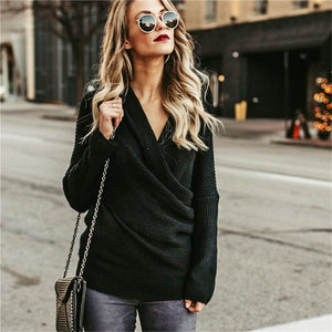 Wrap Neck Loose Jumper - Secret Apparel