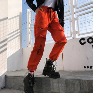 Orange pockets tie front cargo pants - Secret Apparel