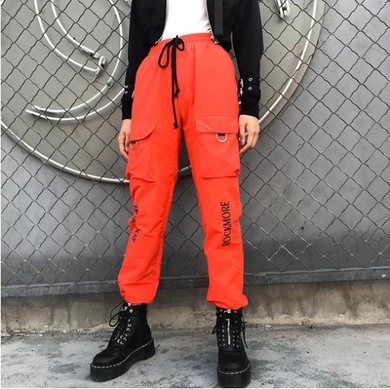 Orange pockets tie front cargo pants - Secret Apparel