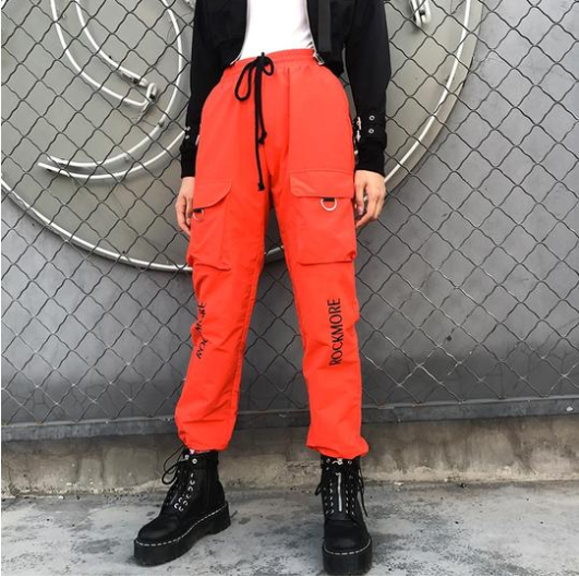 Orange pockets tie front cargo pants - Secret Apparel