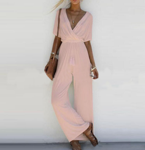 V-Neck Wide Legs Jumpsuit - Secret Apparel