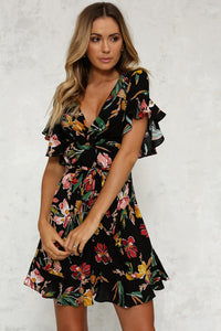 Printed V-Neck Floral Dress - Secret Apparel