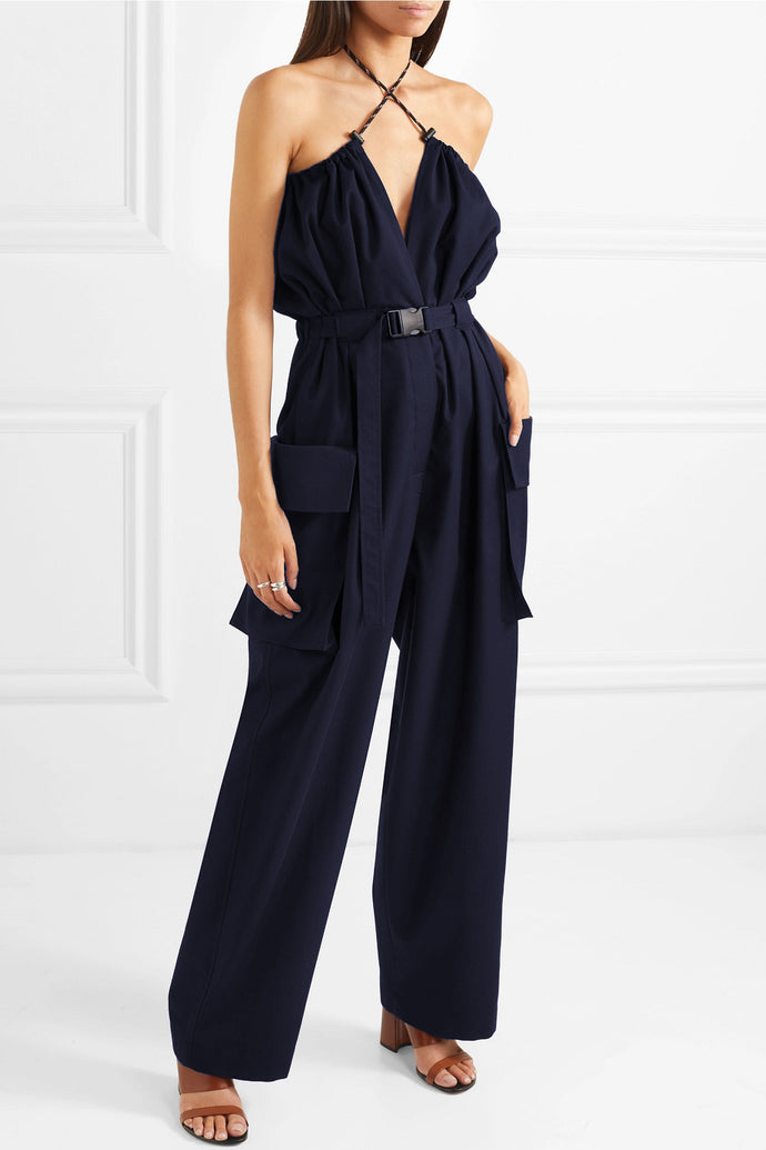 Cross Neck  Black Jumpsuit - Secret Apparel