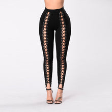 Load image into Gallery viewer, Lace-Up Front Black Leggings - Secret Apparel
