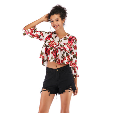 Trumpet Sleeve Crop Top - Secret Apparel