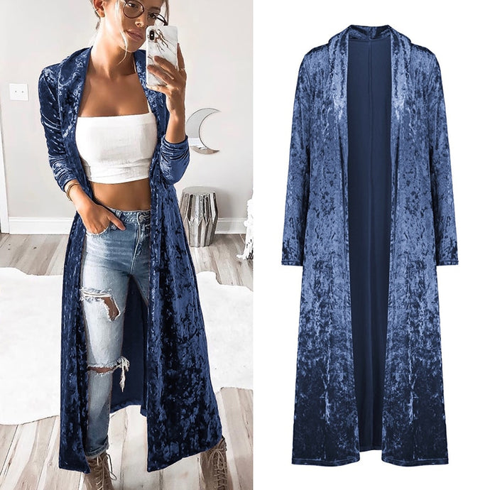 Crushed Velvet Long Overcoat - Secret Apparel