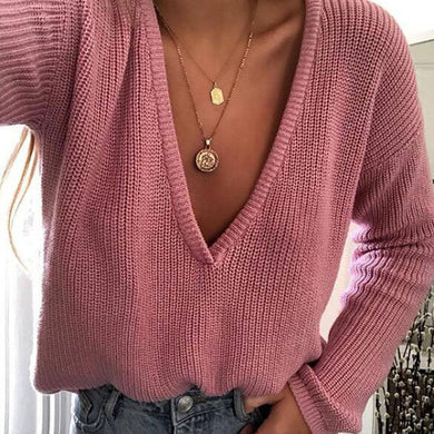 Deep V-Neck Loose Sweater - Secret Apparel