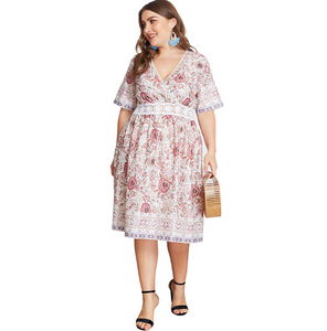 Plus Size Printed long Midi Dress - Secret Apparel