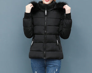 Hooded Fur Collar Padded Jacket - Secret Apparel