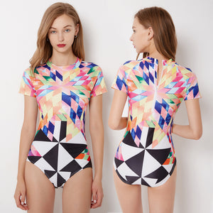 One-Piece Short Sleeve Swimsuit - Secret Apparel