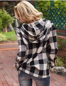 Plaid Long Sleeve Hoodie - Secret Apparel