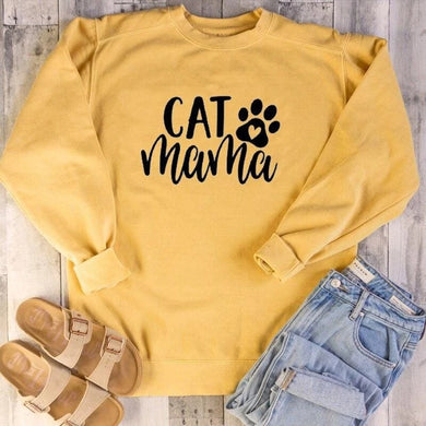 Cat Letter Round Neck Cotton Sweatshirt - Secret Apparel